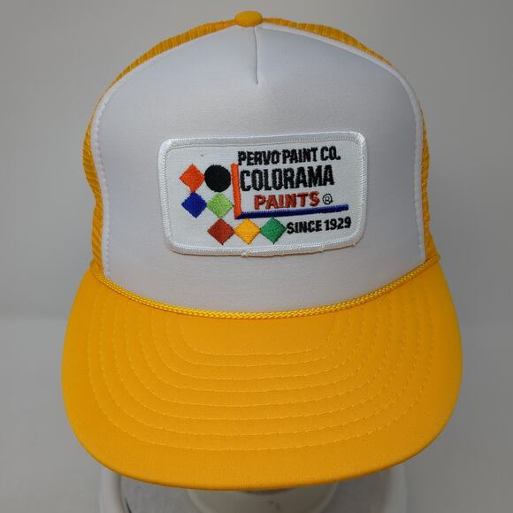 Pervo Paint Co. Coloroma Paints Since 1929 Trucker Hat Yellow OS Mesh Back Rope - Picture 2 of 10